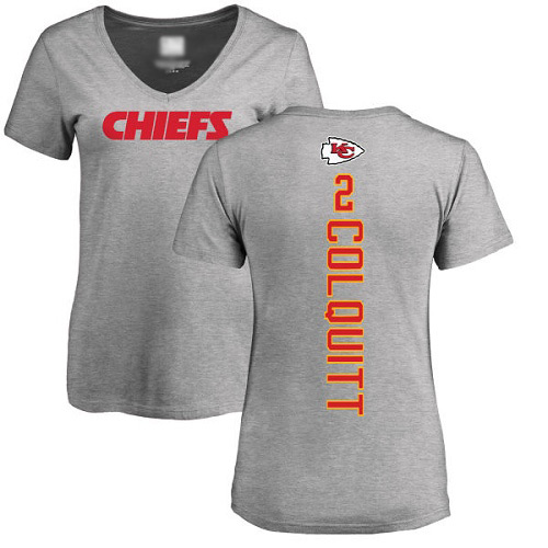 Women Kansas City Chiefs #2 Colquitt Dustin Ash Backer VNeck TShirt